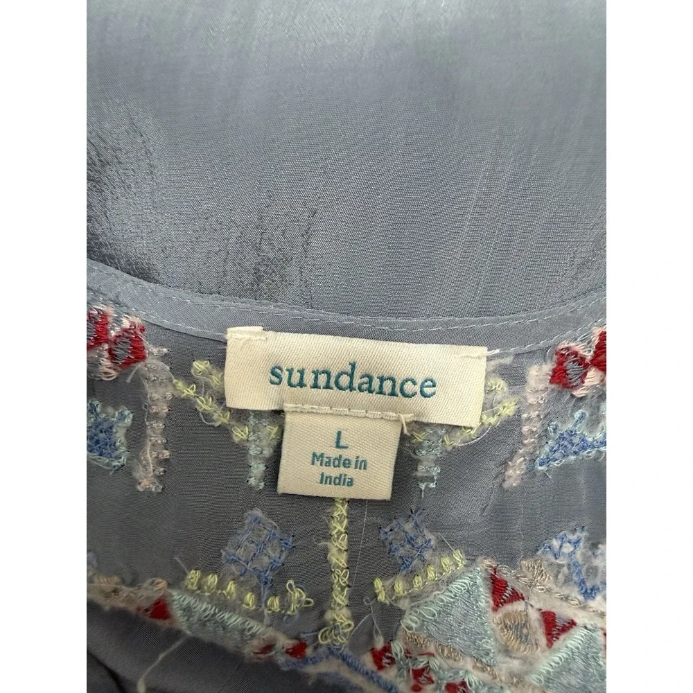 Sundance Womens Embroidered Viscose Shift Mini Dress Size L Blue Bohemian Boho - Picture 7 of 8
